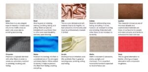 Close-up images of leather, fabric, and velvet couches.