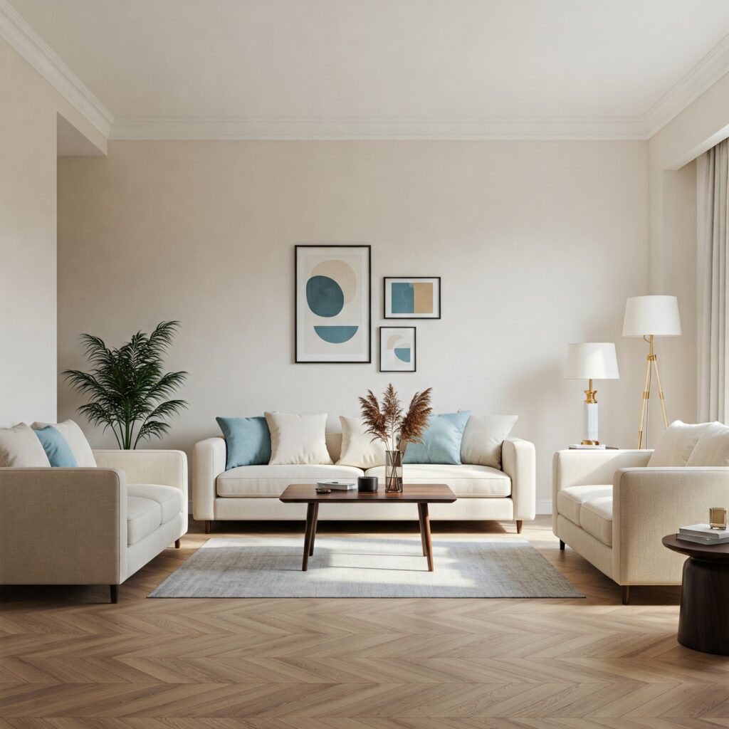 Clean living room, spring cleaning results.