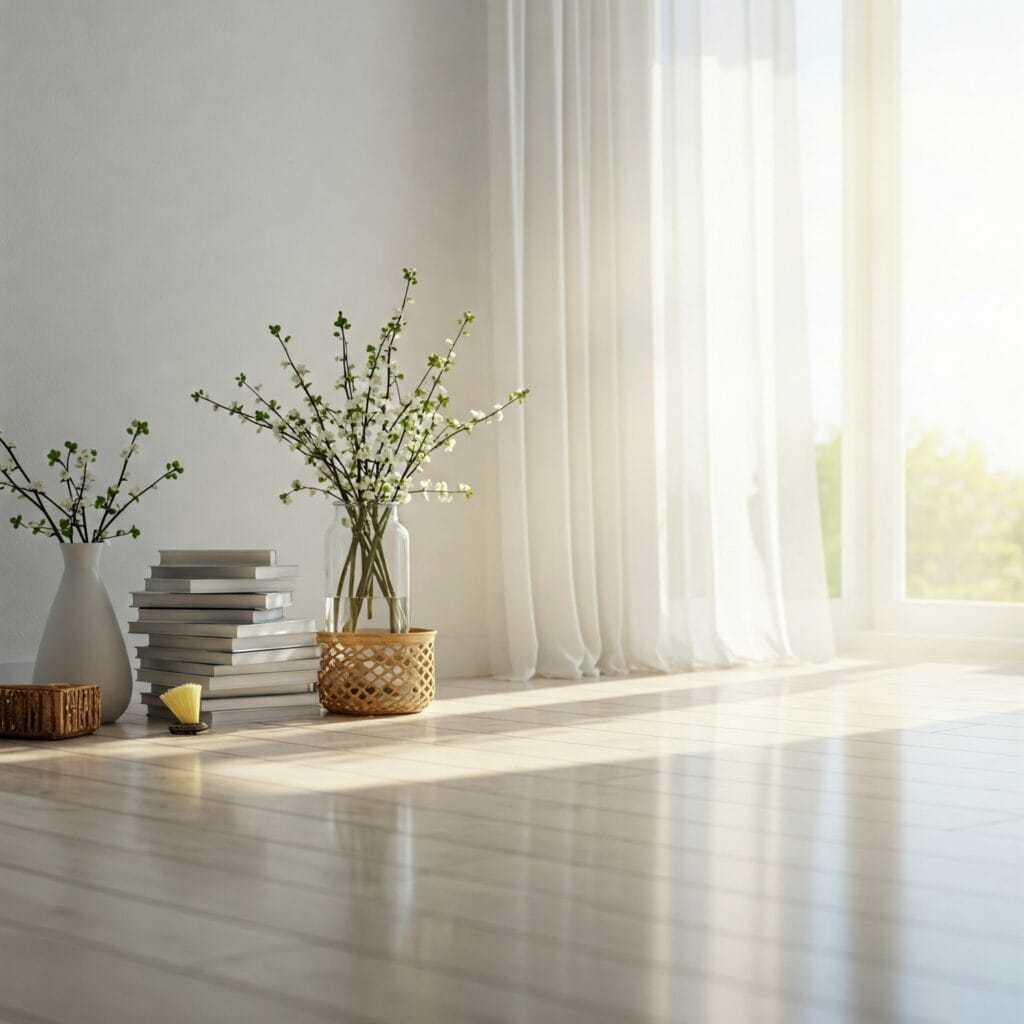 Sunbeam through clean window, spring cleaning concept.