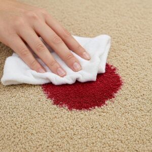 Blotting a red wine stain on carpet.