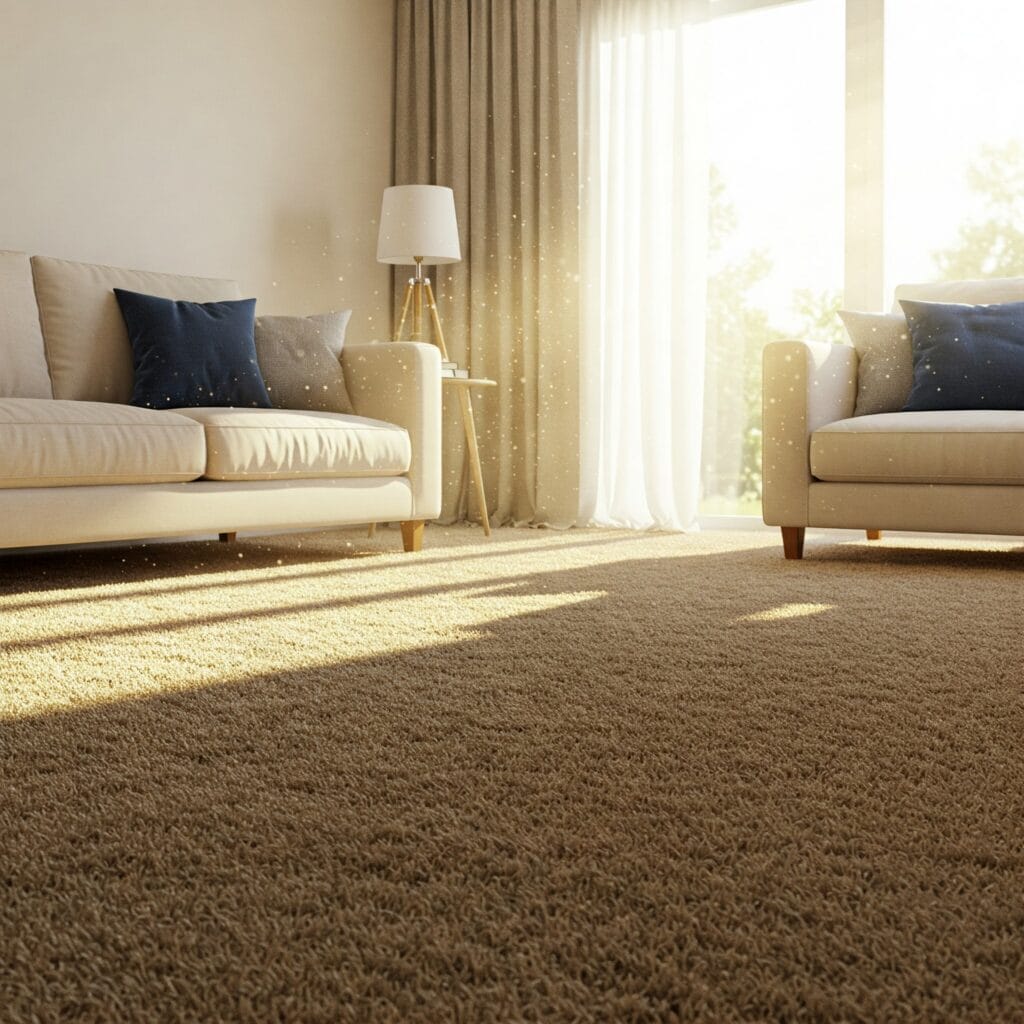 Clean and inviting living room with a professionally cleaned carpet.