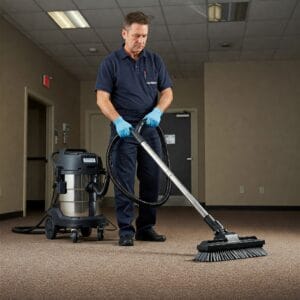 Professional carpet cleaning technician using advanced equipment.