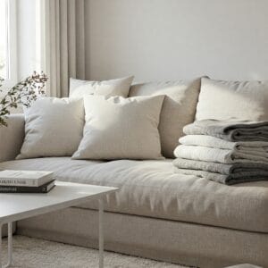 Living room reset and tidy after post-party cleanup