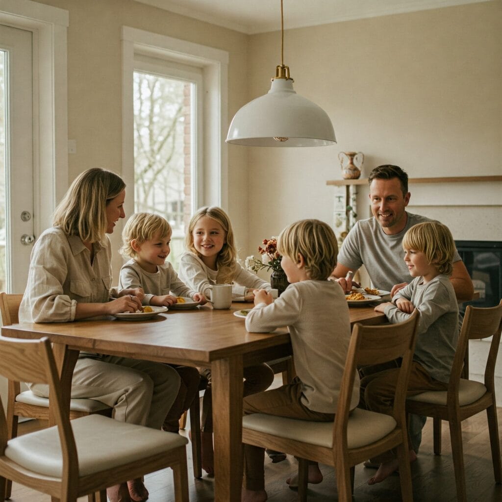 Family having dinner together.