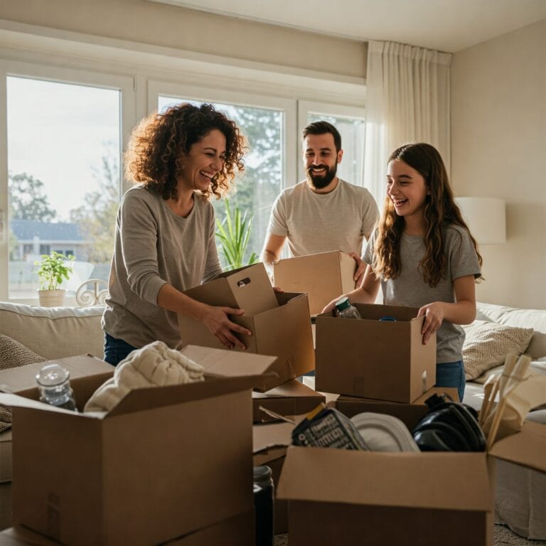 Family decluttering together to create a more organized home.