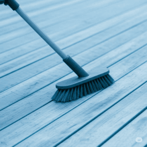 Wooden deck being scrubbed clean