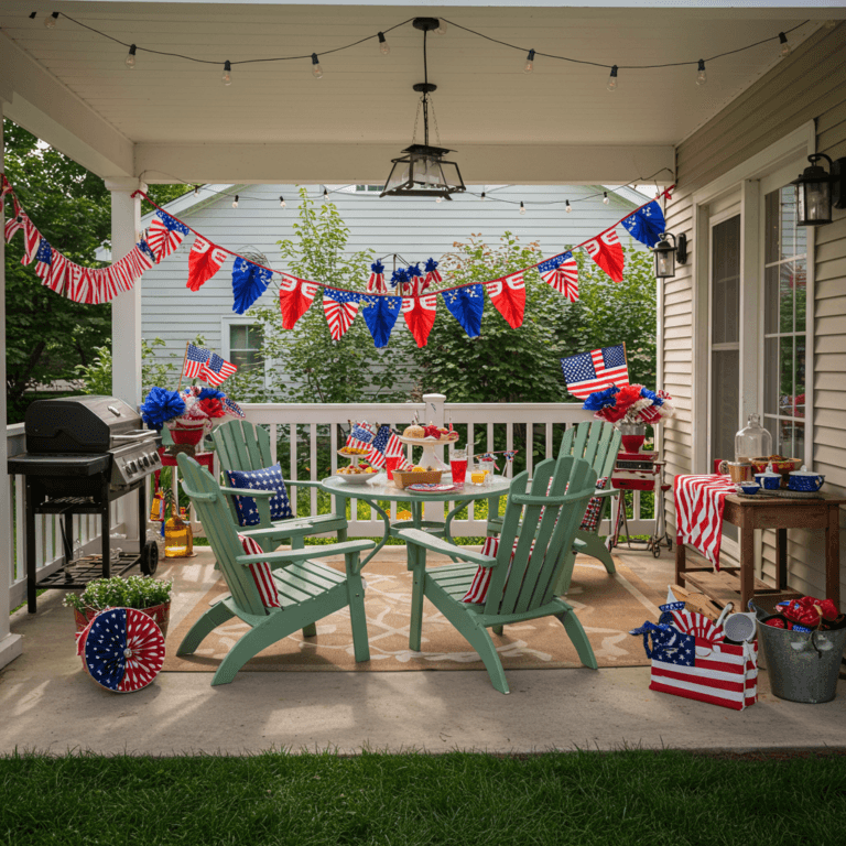 clean outdoor patio ready for 4th of July holiday party