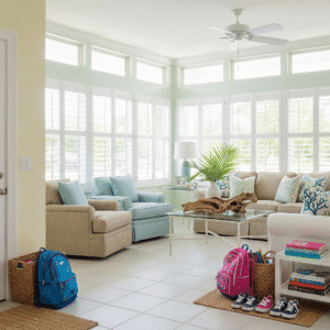 Tidy living room after back to school cleaning