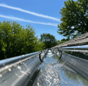 Clean gutter with flowing water