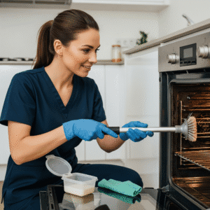 professional oven cleaning service in progress