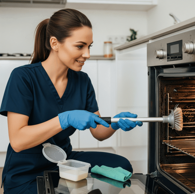 professional oven cleaning service in progress