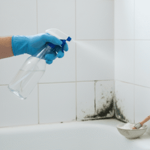 Bathroom mold cleaning with vinegar and baking soda