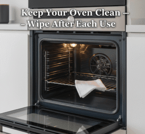 Clean oven interior with tips text overlay