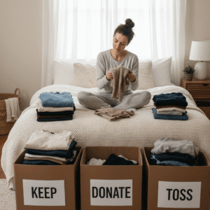 Closet cleaning by decluttering wardrobe items