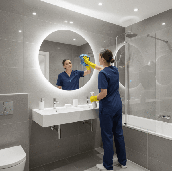 Deep cleaning bathroom mirror streak-free