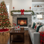 Festive living room after pre-holiday cleaning for guest preparation