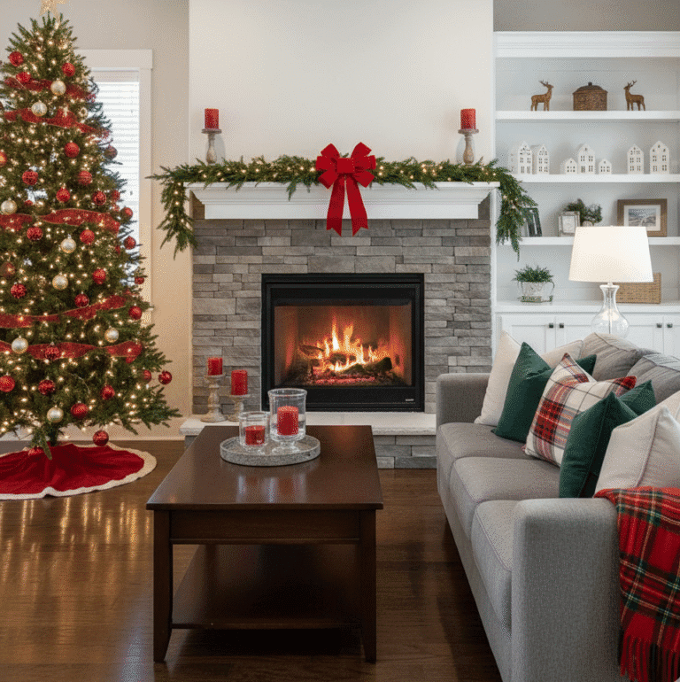Festive living room after pre-holiday cleaning for guest preparation