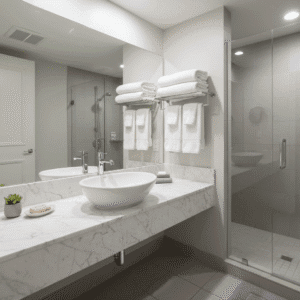 Guest bathroom after pre-holiday cleaning for guest preparation
