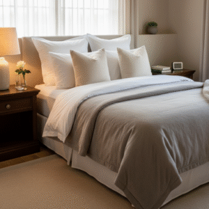 Guest bedroom cleaned for pre-holiday preparation
