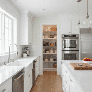 Kitchen organized for pre-holiday cleaning and guest preparation