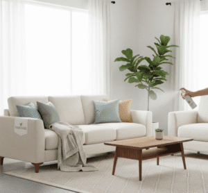Living room showcasing furniture protection with upholstery care