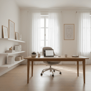 Organized home office in a clean home boosting productivity