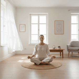Person meditating in a clean home for mental clarity