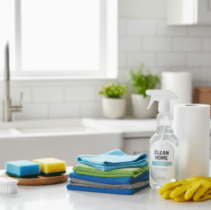 Pre-Holiday Cleaning supplies ready for guest preparation