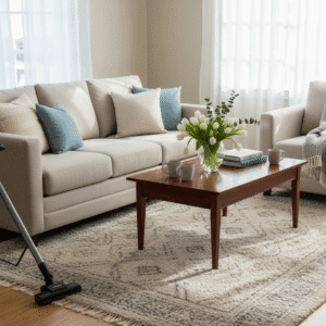 Preparing for guests living room tidy and welcoming