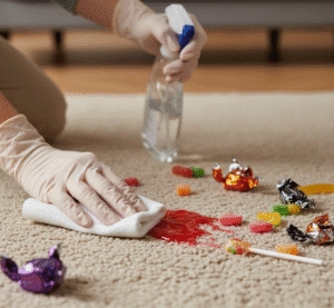 Removing candy stains from carpet for post-Halloween cleaning