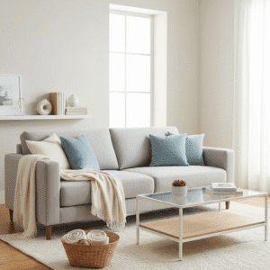 post-Christmas decluttering living room