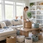 “Before and after following decluttering tips for living room comparison”