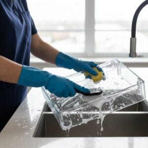 “Cleaning inside of refrigerator shelves and drawers”