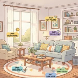 Daily home cleaning schedule with focus on home maintenance