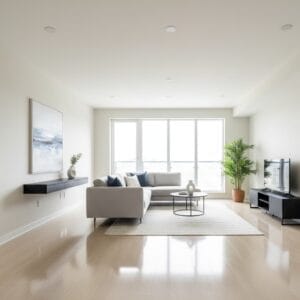 Floor cleaning for laminate flooring in modern apartment