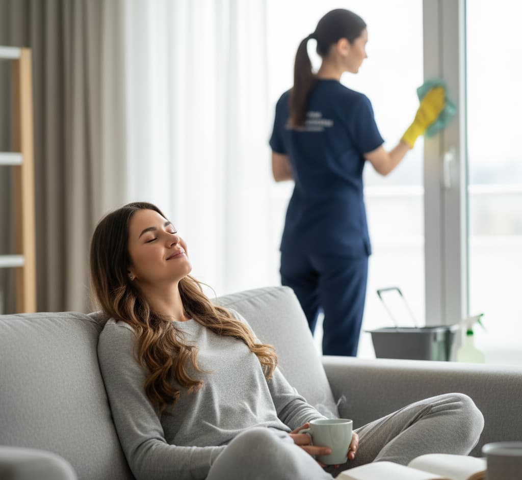 Homeowner following cleaning schedule with professional help