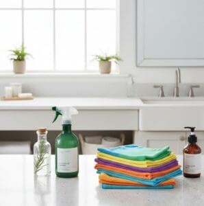 Microfiber cloths for kitchen and bathroom cleaning