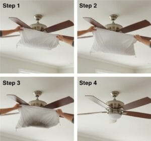 Using pillowcase to clean ceiling fan blades
