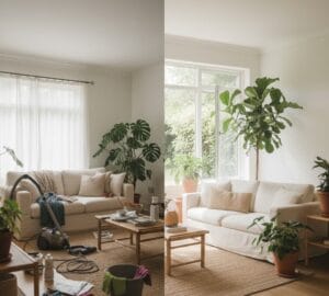 Before and after spring cleaning living room transformation