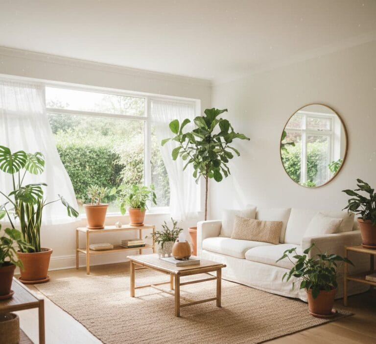 Clean and organized home interior with open windows and natural light