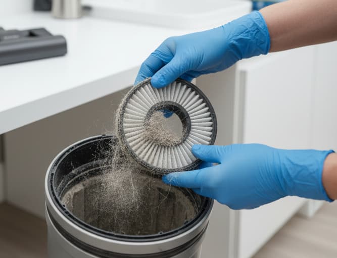 Cleaning vacuum cleaner filter and brush roller