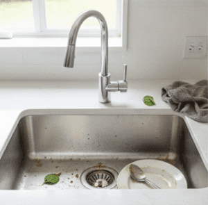 Close-up of dirty sink before cleaning