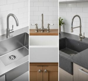 Different kitchen sink materials stainless steel, porcelain, granite