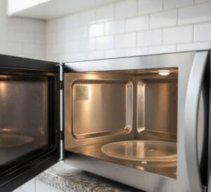 Microwave interior after cleaning with lemon and baking soda