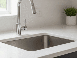 Sparkling clean kitchen sink after professional cleaning