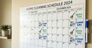 Recurring cleaning schedule marked on home calendar